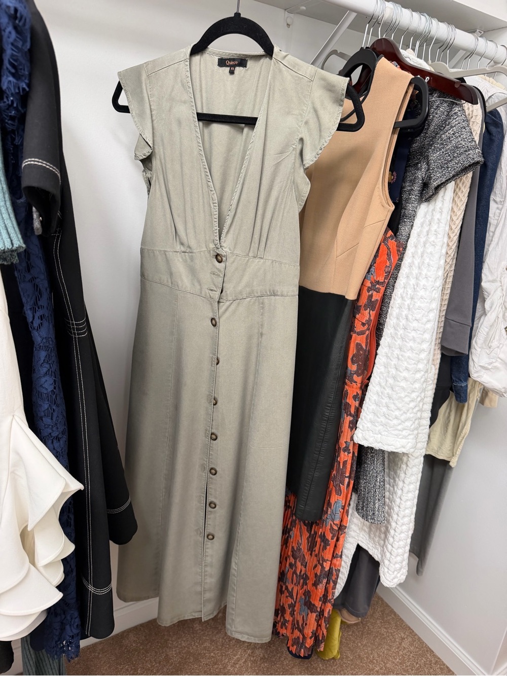 Quince Sage Green Button-Through midi Dress